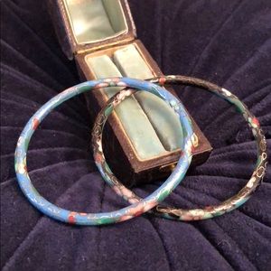 Rare Vintage Cloisonné Floral Bangle Bracelet